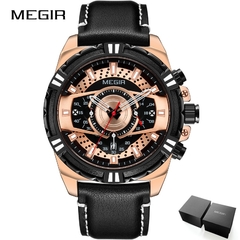 Relógio masculino MEGIR pulseira de couro do exército relógios casuais relógios impermeáveis de quartzo - comprar online