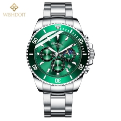Imagem do 2021 Novo Relógio Moda Masculina Impermeável Aço Inoxidável Verde Diver Esportivo Chronograph Relógio Quartz Masculino Relogio Masculino