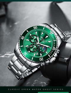 2021 Novo Relógio Moda Masculina Impermeável Aço Inoxidável Verde Diver Esportivo Chronograph Relógio Quartz Masculino Relogio Masculino