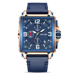 Megir novo luxo masculino esportes cronógrafo relógio de quartzo multifuncional calendário luminoso relógio à prova dclock água quadrado 2061
