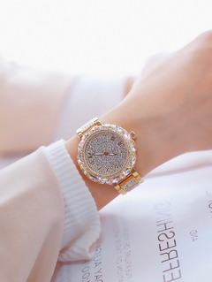 Imagem do Relógios femininos ouro marca luxuosa diamante quartzo mostrador grande Relógios de pulso femininos relógio de aço inoxidável feminino relogio feminino