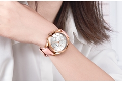 Relógios Femininos MEGIR Moda Couro Rosa Relógio de Quartzo Feminino Relógio Feminino Amantes Hora Relogio Feminino Montre Femme Reloj Mujer