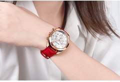 Relógios Femininos MEGIR Moda Couro Rosa Relógio de Quartzo Feminino Relógio Feminino Amantes Hora Relogio Feminino Montre Femme Reloj Mujer