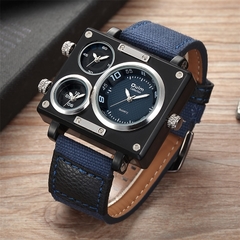 Relógio Oulm Marca de Luxo Homem Tecido Srap Relógio Relógio de Quartzo Relógio Masculino Vários Fusos Horários Quadrados Relogios Esportivos Relogio masculino - comprar online