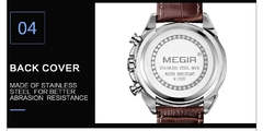 Imagem do MEGIR relógios oficiais de quartzo masculino moda couro genuíno relógio cronógrafo relógio para homens gentis estudantes masculinos Reloj Hombre 2015