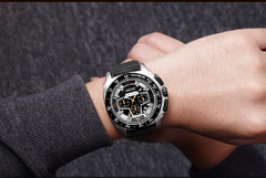 Megir masculino relógios cronógrafo esporte com movimento de quartzo elástico relógio de pulso luminoso para meninos masculinos - buy online