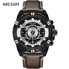 Imagen de Relógio masculino MEGIR pulseira de couro do exército relógios casuais relógios impermeáveis de quartzo