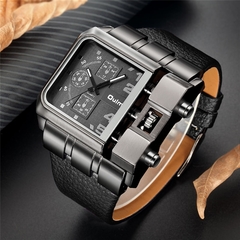 Image of Marca OULM Original Design Único Quadrado Masculino Relógio de Pulso Amplo Mostrador Grande Relógio Casual de Couro com Correia de Quartzo Relógios Esportivos Masculino