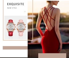 Imagem do Relógios Femininos MEGIR Moda Couro Rosa Relógio de Quartzo Feminino Relógio Feminino Amantes Hora Relogio Feminino Montre Femme Reloj Mujer