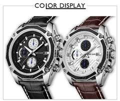 MEGIR relógios oficiais de quartzo masculino moda couro genuíno relógio cronógrafo relógio para homens gentis estudantes masculinos Reloj Hombre 2015