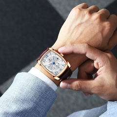 Imagem do Relógios masculinos vintage da marca CHENXI Relógios retrô com pulseira de couro genuíno com numerais romanos Relógios masculinos antigos quadrados para presente à prova d'água