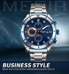 Relógio masculino MEGIR cronógrafo de quartzo de marca de luxo em aço inoxidável. Relógios de pulso masculino. na internet