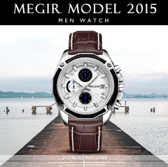 MEGIR relógios oficiais de quartzo masculino moda couro genuíno relógio cronógrafo relógio para homens gentis estudantes masculinos Reloj Hombre 2015 na internet