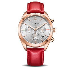 Relógios Femininos MEGIR Moda Couro Rosa Relógio de Quartzo Feminino Relógio Feminino Amantes Hora Relogio Feminino Montre Femme Reloj Mujer - comprar online