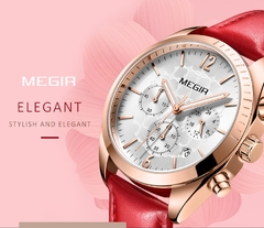 Relógios Femininos MEGIR Moda Couro Rosa Relógio de Quartzo Feminino Relógio Feminino Amantes Hora Relogio Feminino Montre Femme Reloj Mujer na internet