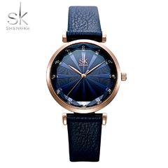 Relógios femininos Shengke novos relógios de luxo femininos relógios de pulso de quartzo pulseira de couro moda casual presente impermeável