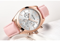 Relógios Femininos MEGIR Moda Couro Rosa Relógio de Quartzo Feminino Relógio Feminino Amantes Hora Relogio Feminino Montre Femme Reloj Mujer - loja online