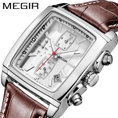 Relógio masculino MEGIR de marca superior de luxo retangular de quartzo relógios militares impermeável de couro luminoso relógio de pulso masculino - comprar online