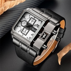 Marca OULM Original Design Único Quadrado Masculino Relógio de Pulso Amplo Mostrador Grande Relógio Casual de Couro com Correia de Quartzo Relógios Esportivos Masculino on internet