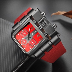 Marca OULM Original Design Único Quadrado Masculino Relógio de Pulso Amplo Mostrador Grande Relógio Casual de Couro com Correia de Quartzo Relógios Esportivos Masculino