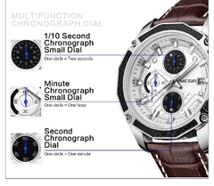 Imagem do MEGIR relógios oficiais de quartzo masculino moda couro genuíno relógio cronógrafo relógio para homens gentis estudantes masculinos Reloj Hombre 2015