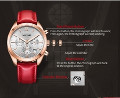 Imagem do Relógios Femininos MEGIR Moda Couro Rosa Relógio de Quartzo Feminino Relógio Feminino Amantes Hora Relogio Feminino Montre Femme Reloj Mujer
