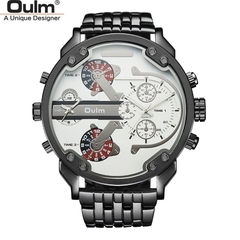 Oulm mostrador grande super grande relógio masculino com fuso horário duplo marca de luxo relógio de pulso masculino pequenos mostradores para decoração masculino relógios de quartzo - loja online