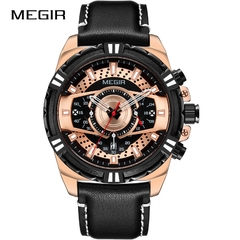 Relógio masculino MEGIR pulseira de couro do exército relógios casuais relógios impermeáveis de quartzo - tienda online