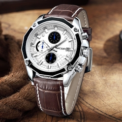 MEGIR relógios oficiais de quartzo masculino moda couro genuíno relógio cronógrafo relógio para homens gentis estudantes masculinos Reloj Hombre 2015 - comprar online