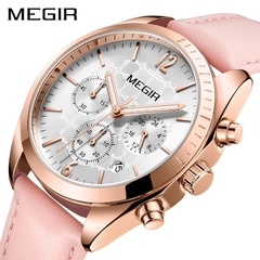 Relógios Femininos MEGIR Moda Couro Rosa Relógio de Quartzo Feminino Relógio Feminino Amantes Hora Relogio Feminino Montre Femme Reloj Mujer - Relogios Importados na Web - Frete Grátis Todo o Brasil