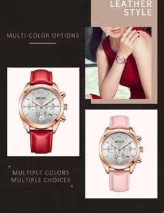Relógios Femininos MEGIR Moda Couro Rosa Relógio de Quartzo Feminino Relógio Feminino Amantes Hora Relogio Feminino Montre Femme Reloj Mujer - Relogios Importados na Web - Frete Grátis Todo o Brasil