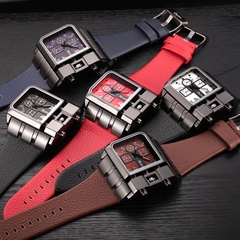 Marca OULM Original Design Único Quadrado Masculino Relógio de Pulso Amplo Mostrador Grande Relógio Casual de Couro com Correia de Quartzo Relógios Esportivos Masculino on internet