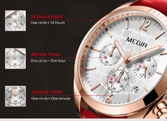 Relógios Femininos MEGIR Moda Couro Rosa Relógio de Quartzo Feminino Relógio Feminino Amantes Hora Relogio Feminino Montre Femme Reloj Mujer - comprar online