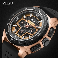 Megir masculino relógios cronógrafo esporte com movimento de quartzo elástico relógio de pulso luminoso para meninos masculinos - online store