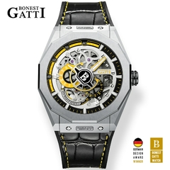 Bonest GATTI relógio de luxo para homens esportes automáticos mecânicos relógios de pulso à prova d'água IP68 esqueleto luminoso mostrador caixa de safira
