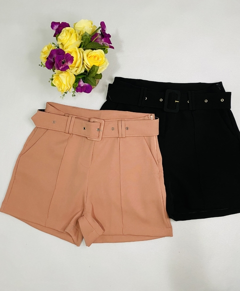 shorts de tela tiro alto