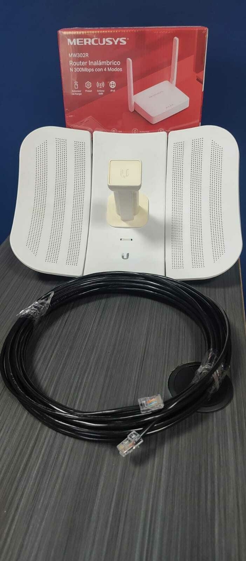 KIT WiFi 3.0/4.0 Antena Ubiquiti Litebeam M5 + Router Mercusys 302r + 15Mts Cable Red