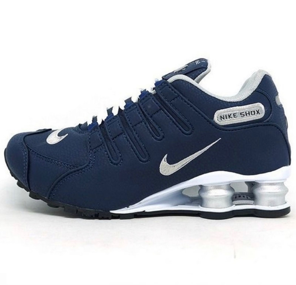 nike shox azul com prata