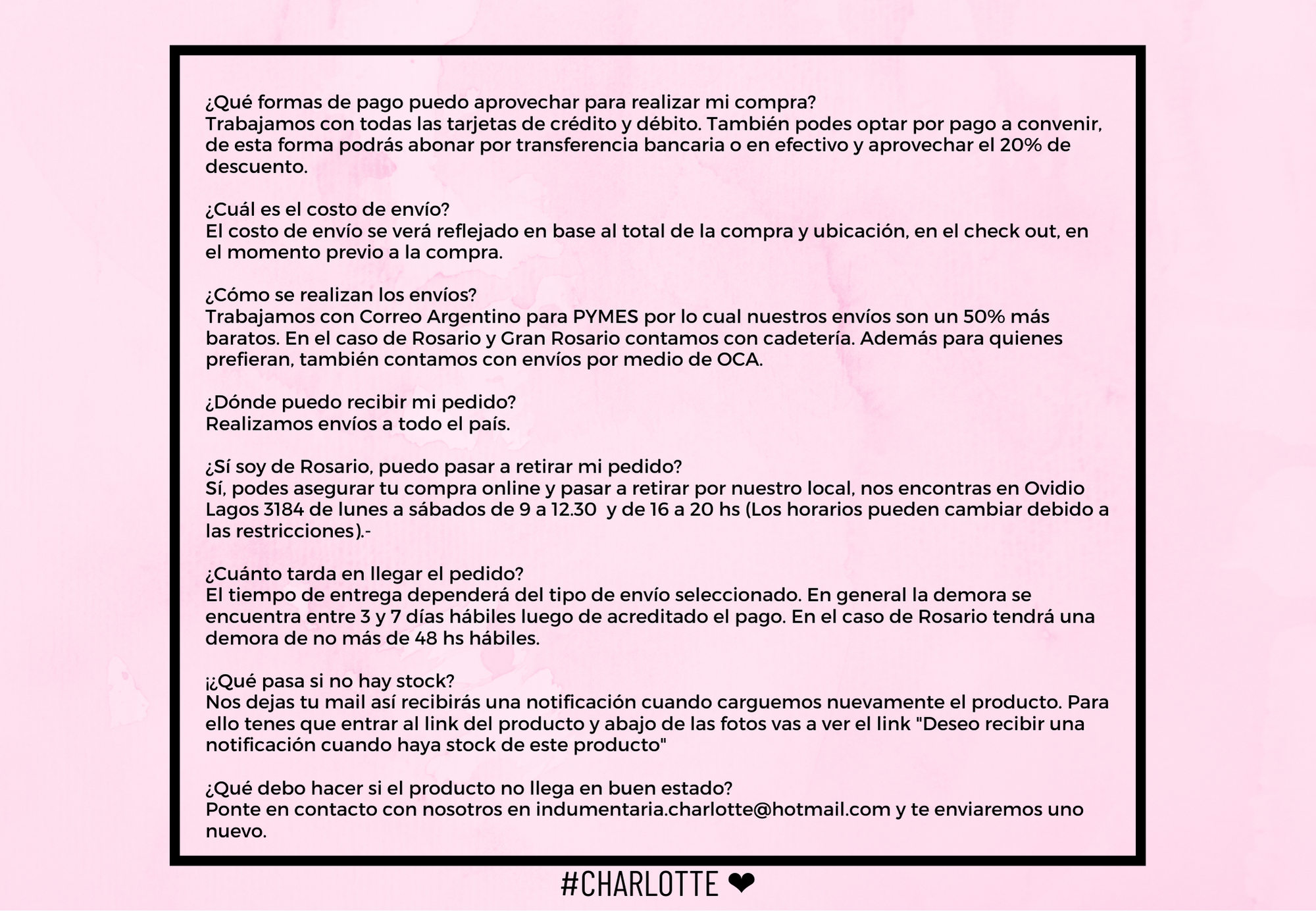 Charlotte Indumentaria - Preguntas Frecuentes