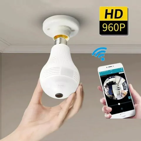 Lámpara Con Cámara Foco Led De Seguridad Wifi 360° Sonido Microfono