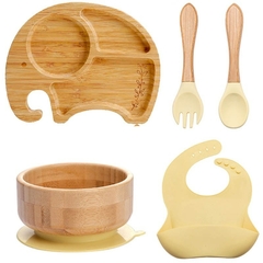 Conjunto de peças utensílios a mesa do bebê pratos de bambu com copo de silicone - melissababy