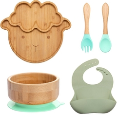 Conjunto de peças utensílios a mesa do bebê pratos de bambu com copo de silicone - loja online