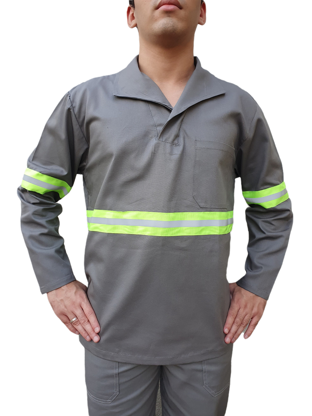 uniforme cinza com azul