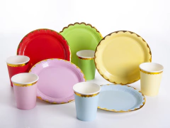 Vaso liso con borde Dorado Celeste en internet