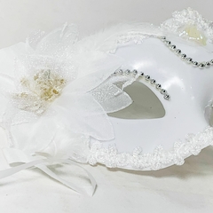 Máscara Noiva Branca com Flor
