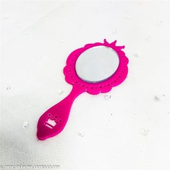Espelho Miniatura Plástico Rosa Pink com Coroa - 12 x 5 cm (30)
