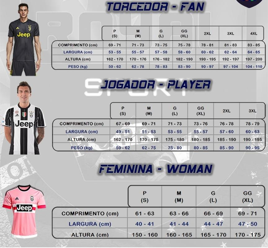 tamanho de camisa de time