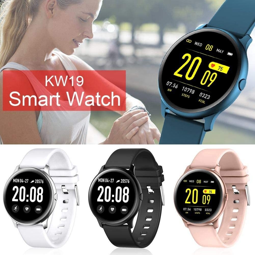 KW19 Reloj Inteligente Deportivo Android Iphone SMARTWATCH Rosa Azul Negro  Blanco