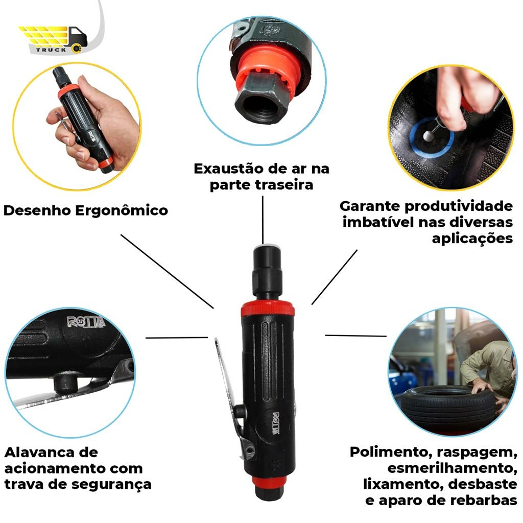 Retifica Pneumática ou Mini Esmeril de Ar com 22.000 Rpm