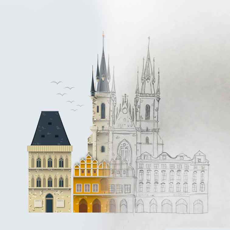 TOALLA DE PLAYA DE DISEÑADOR Este diseño de toalla se dibujó en las calles de Praga - República Checa y luego se tradujo en formas simplificadas para ser impresas en tela de toalla.